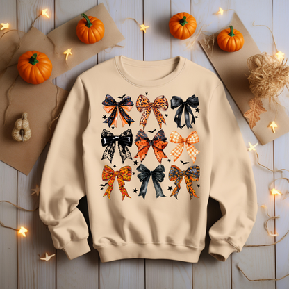 Retro Halloween Coquette Bow Sweatshirt - Cozy Autumn Halloween Vibes Gift