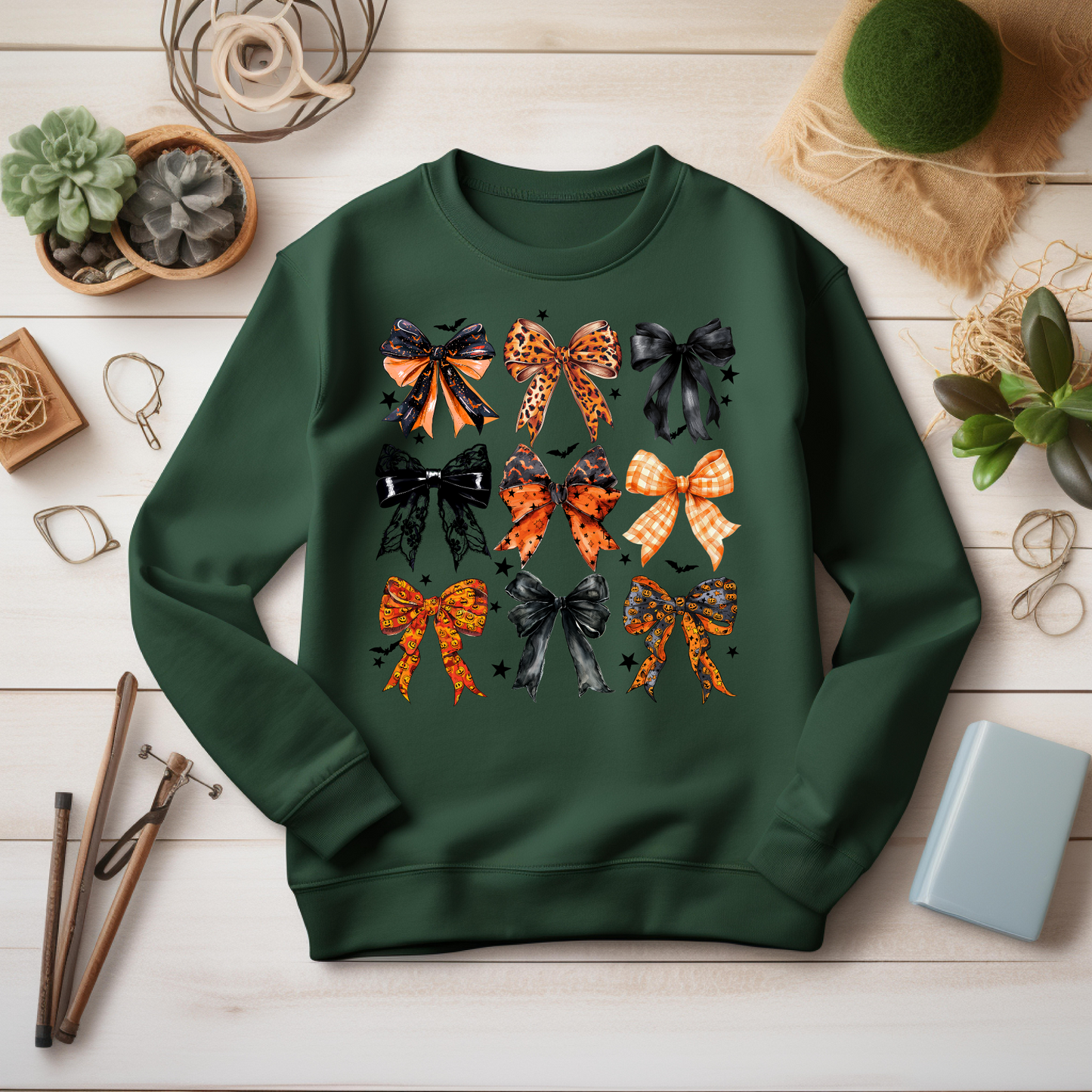 Retro Halloween Coquette Bow Sweatshirt - Cozy Autumn Halloween Vibes Gift - Spooky Season Graphic Sweatshirt