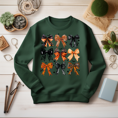 Retro Halloween Coquette Bow Sweatshirt - Cozy Autumn Halloween Vibes Gift