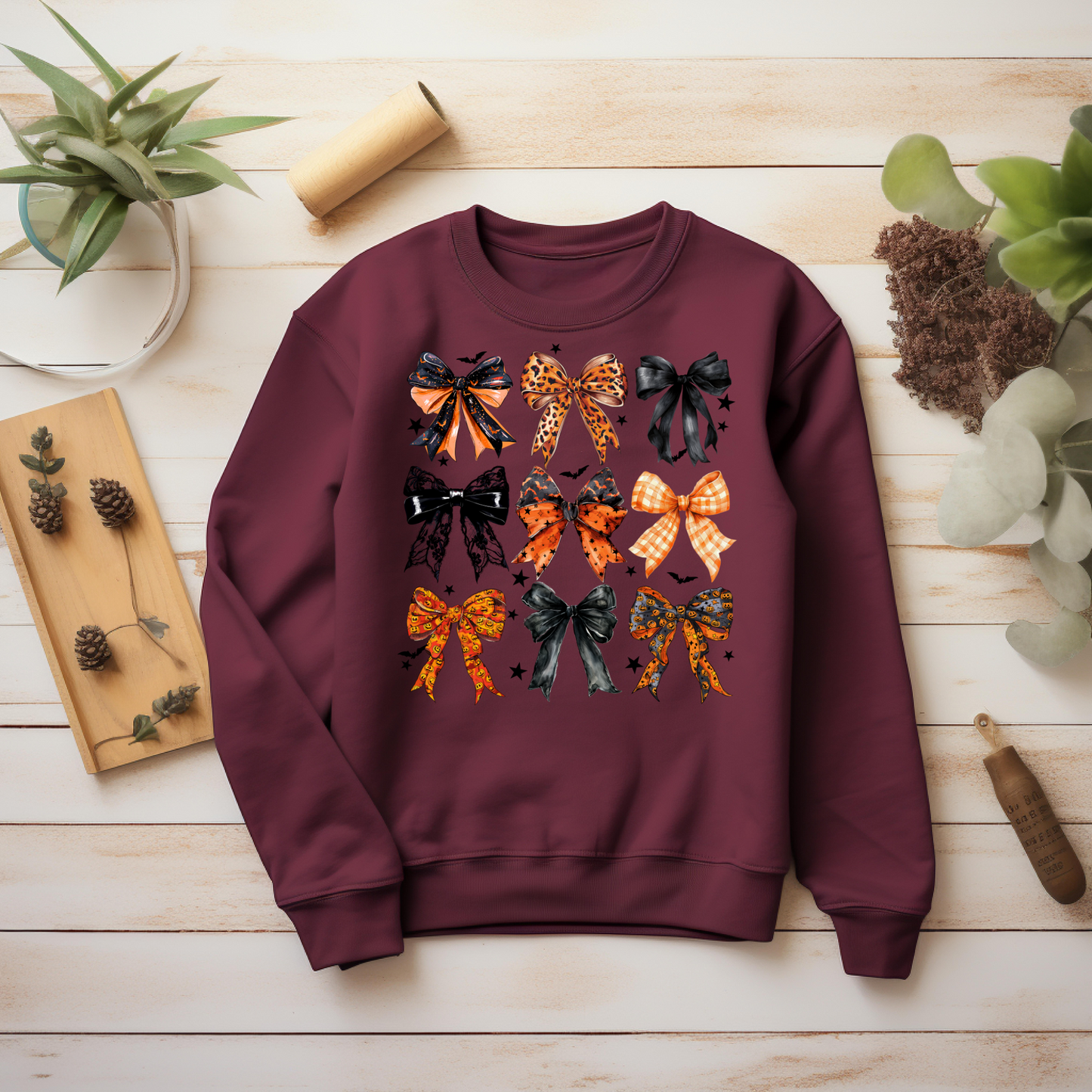 Retro Halloween Coquette Bow Sweatshirt - Cozy Autumn Halloween Vibes Gift - Spooky Season Graphic Sweatshirt