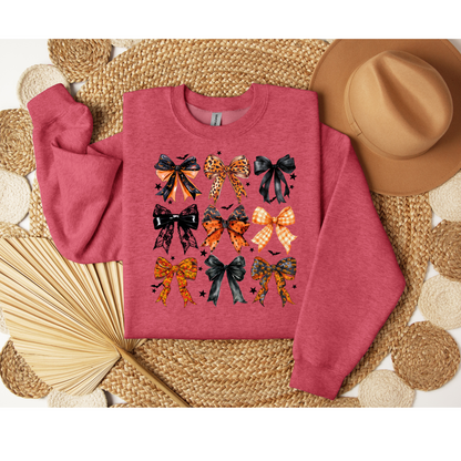 Retro Halloween Coquette Bow Sweatshirt - Cozy Autumn Halloween Vibes Gift