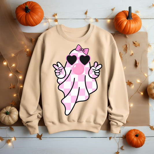 Halloween Sweatshirt - Ghost Blowing Bubble Halloween Vibes Gift