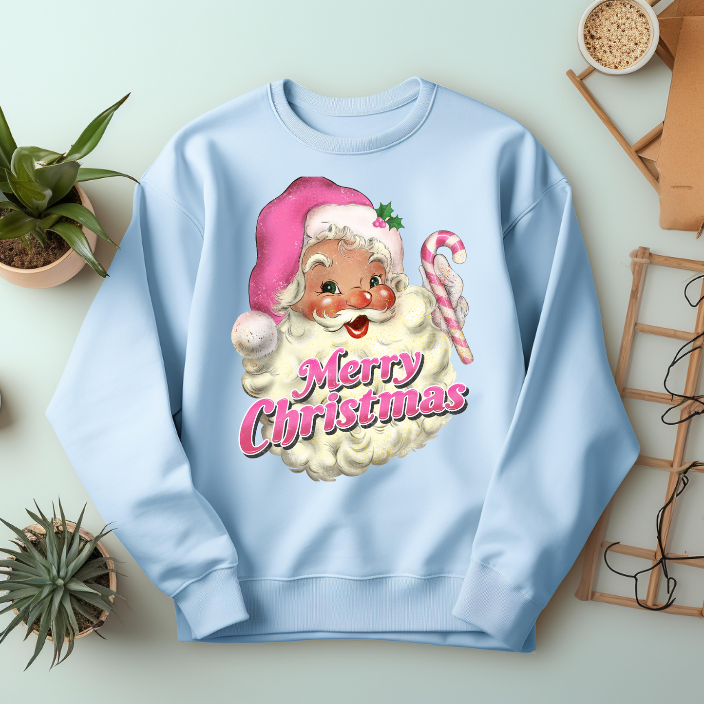 Pink Santa Retro Merry Christmas Sweatshirt – Christmas Vibes Gift