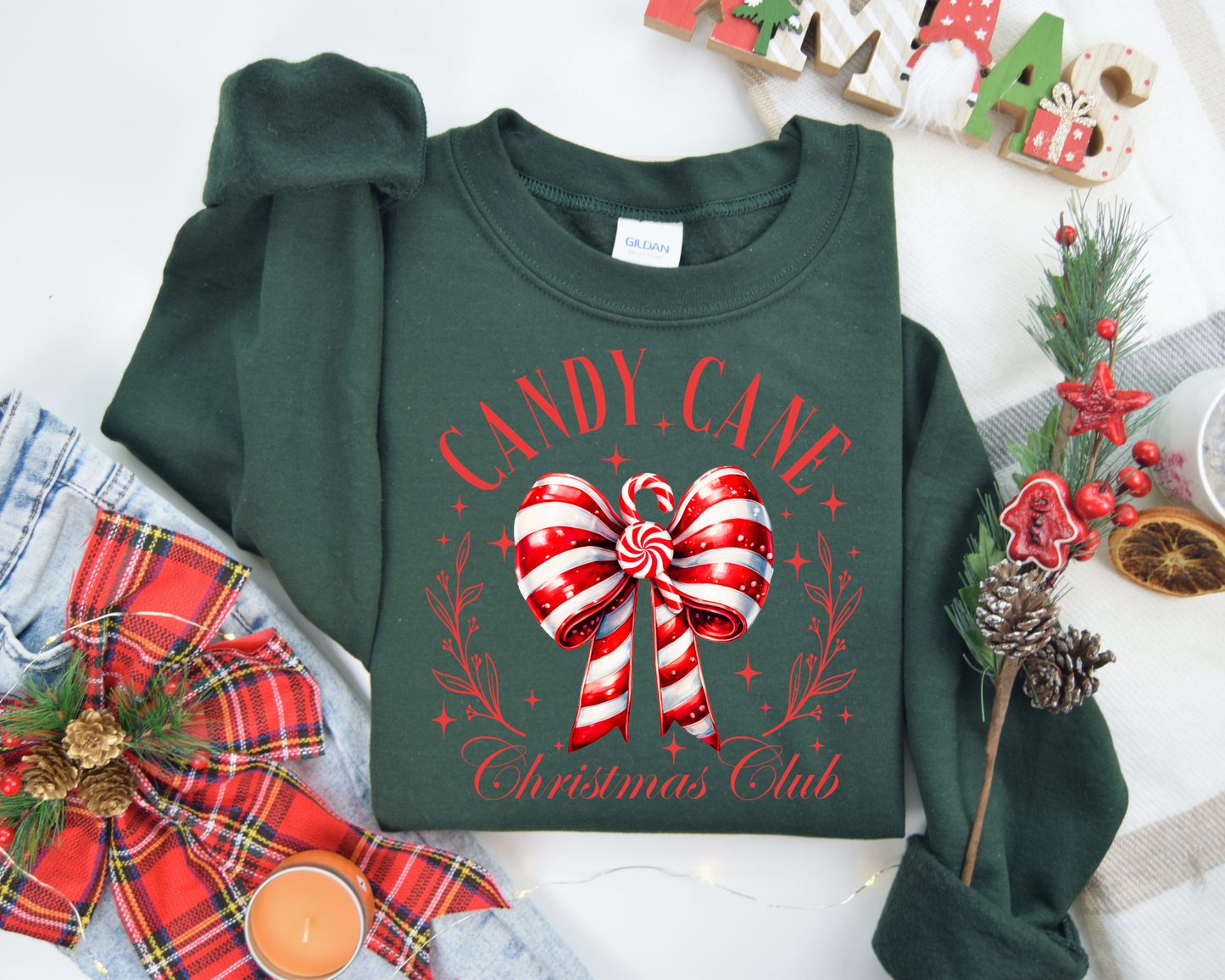 Candy Cane Bow, Christmas Coquette Bow Sweatshirt – Christmas Vibes Gift