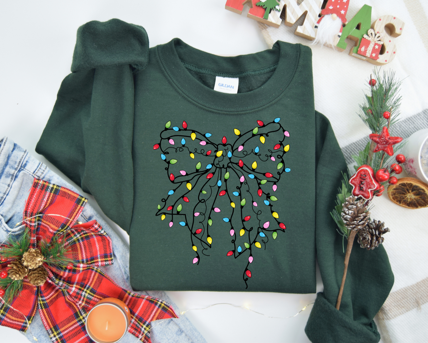 Christmas Light Bow Sweatshirt – Christmas Vibes Gift