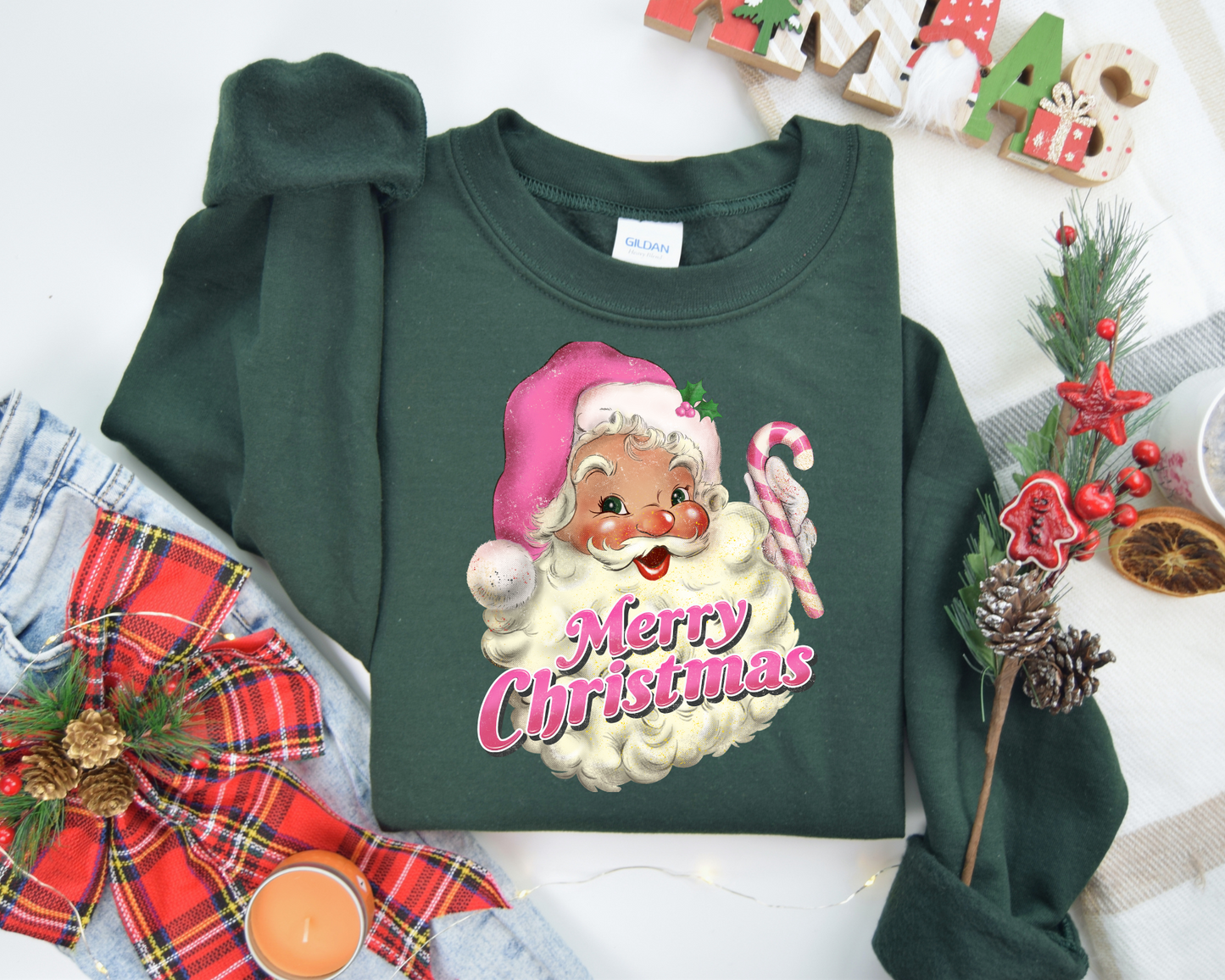 Pink Santa Retro Merry Christmas Sweatshirt – Christmas Vibes Gift