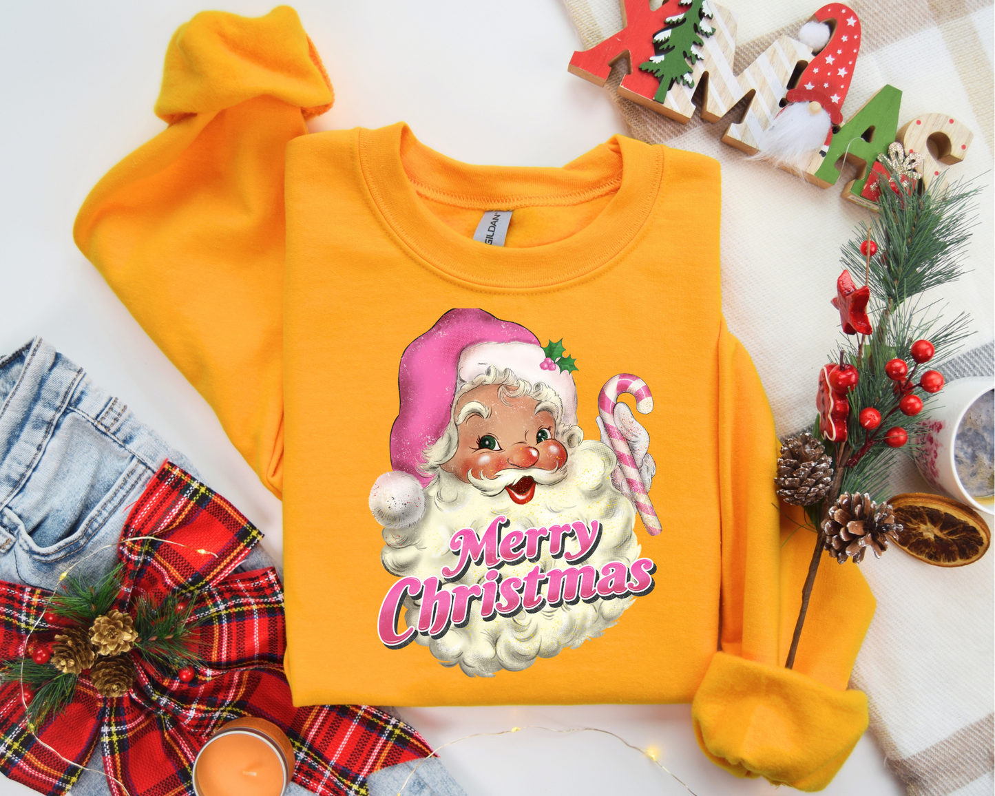 Pink Santa Retro Merry Christmas Sweatshirt – Christmas Vibes Gift