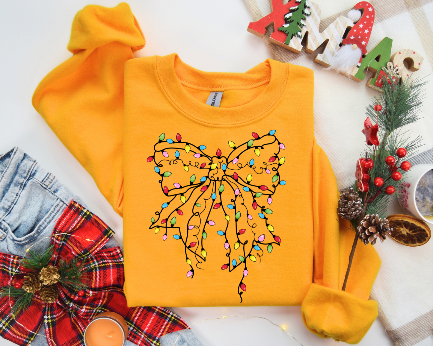 Christmas Light Bow Sweatshirt – Christmas Vibes Gift