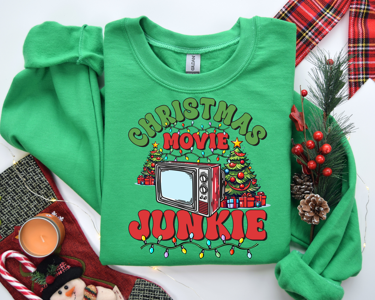 Christmas Movie Junkie Sweatshirt – Christmas Vibes Gift