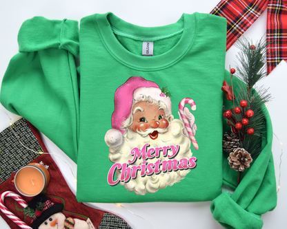 Pink Santa Retro Merry Christmas Sweatshirt – Christmas Vibes Gift