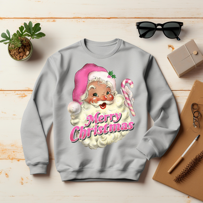 Pink Santa Retro Merry Christmas Sweatshirt – Christmas Vibes Gift