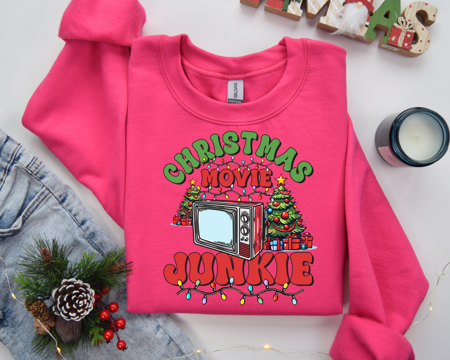 Christmas Movie Junkie Sweatshirt – Christmas Vibes Gift