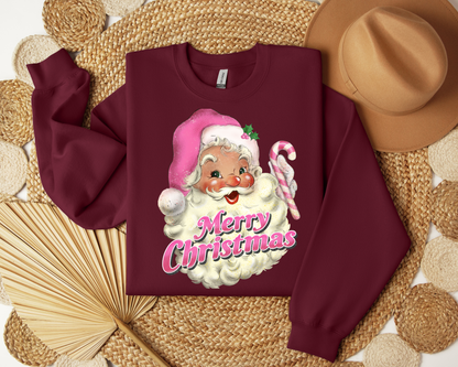 Pink Santa Retro Merry Christmas Sweatshirt – Christmas Vibes Gift