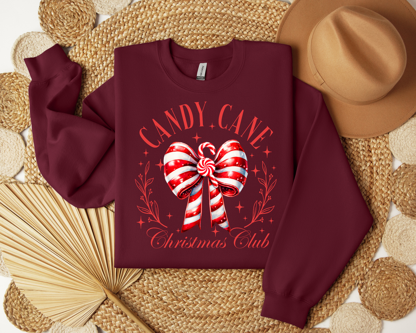 Candy Cane Bow, Christmas Coquette Bow Sweatshirt – Christmas Vibes Gift