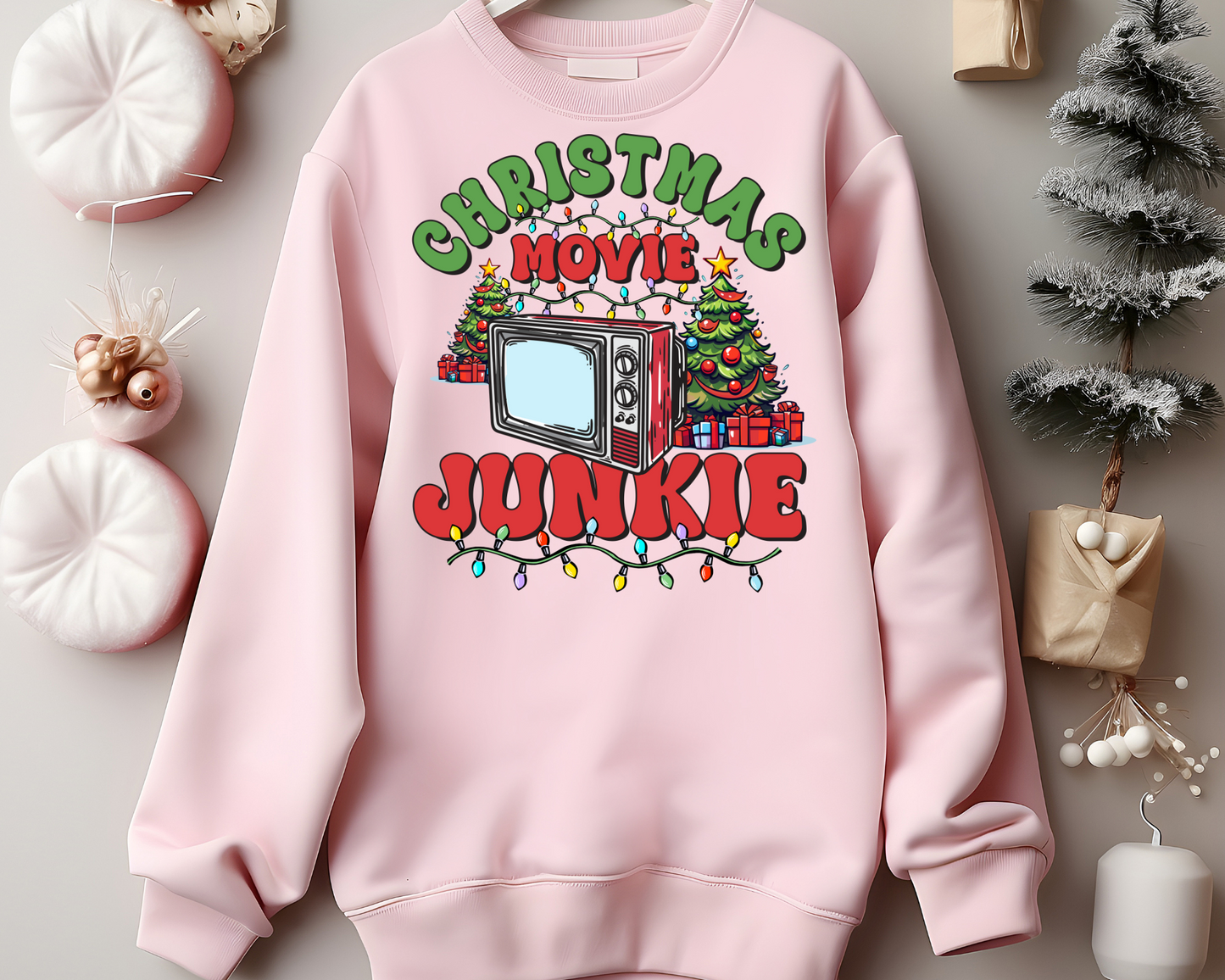 Christmas Movie Junkie Sweatshirt – Christmas Vibes Gift