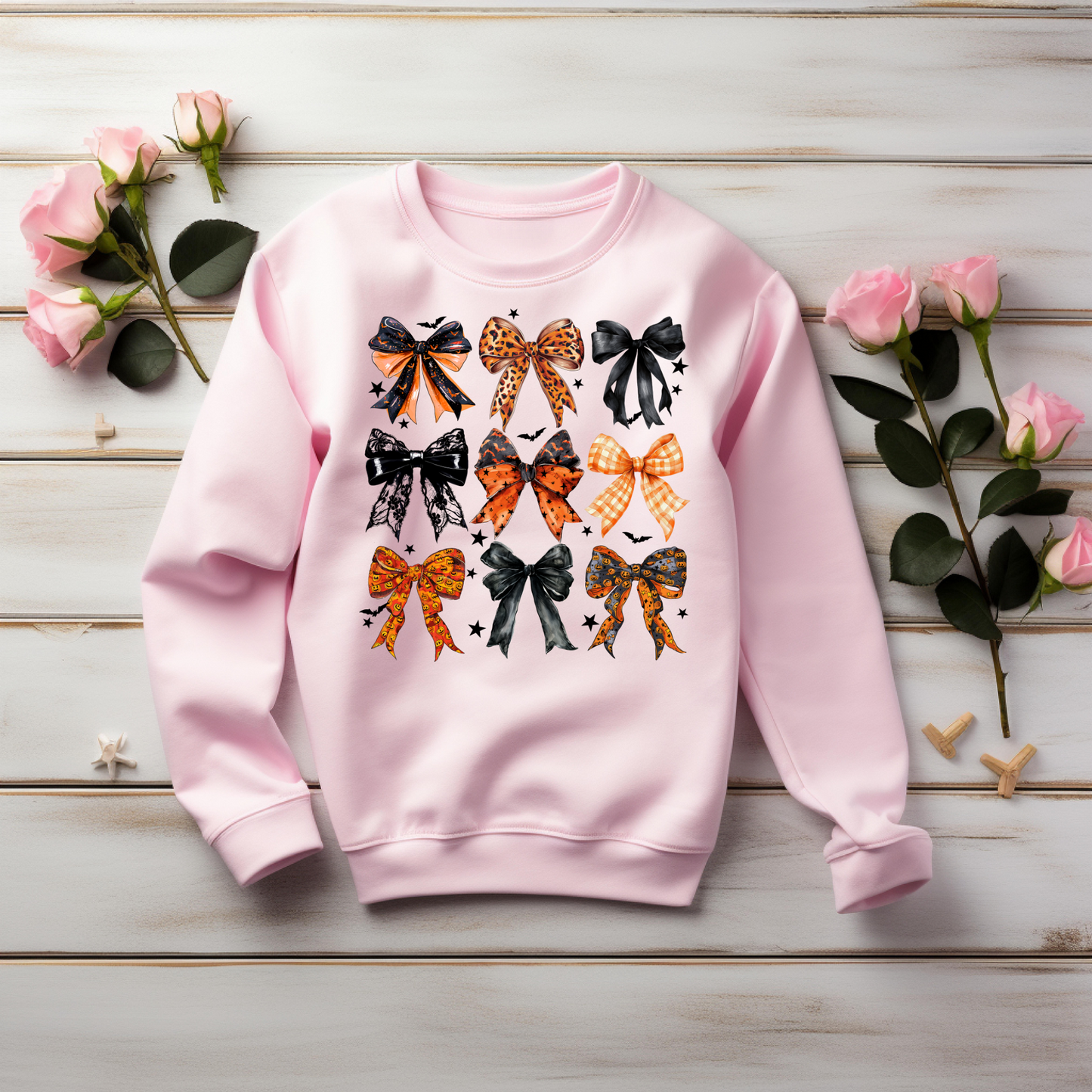 Retro Halloween Coquette Bow Sweatshirt - Cozy Autumn Halloween Vibes Gift - Spooky Season Graphic Sweatshirt