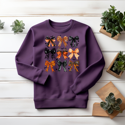 Retro Halloween Coquette Bow Sweatshirt - Cozy Autumn Halloween Vibes Gift