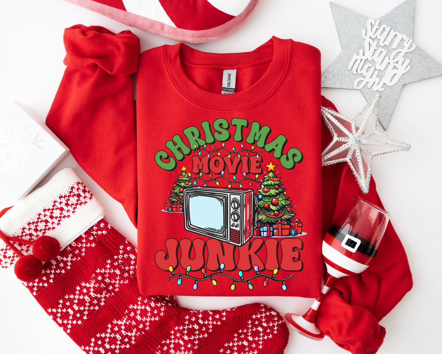 Christmas Movie Junkie Sweatshirt – Christmas Vibes Gift