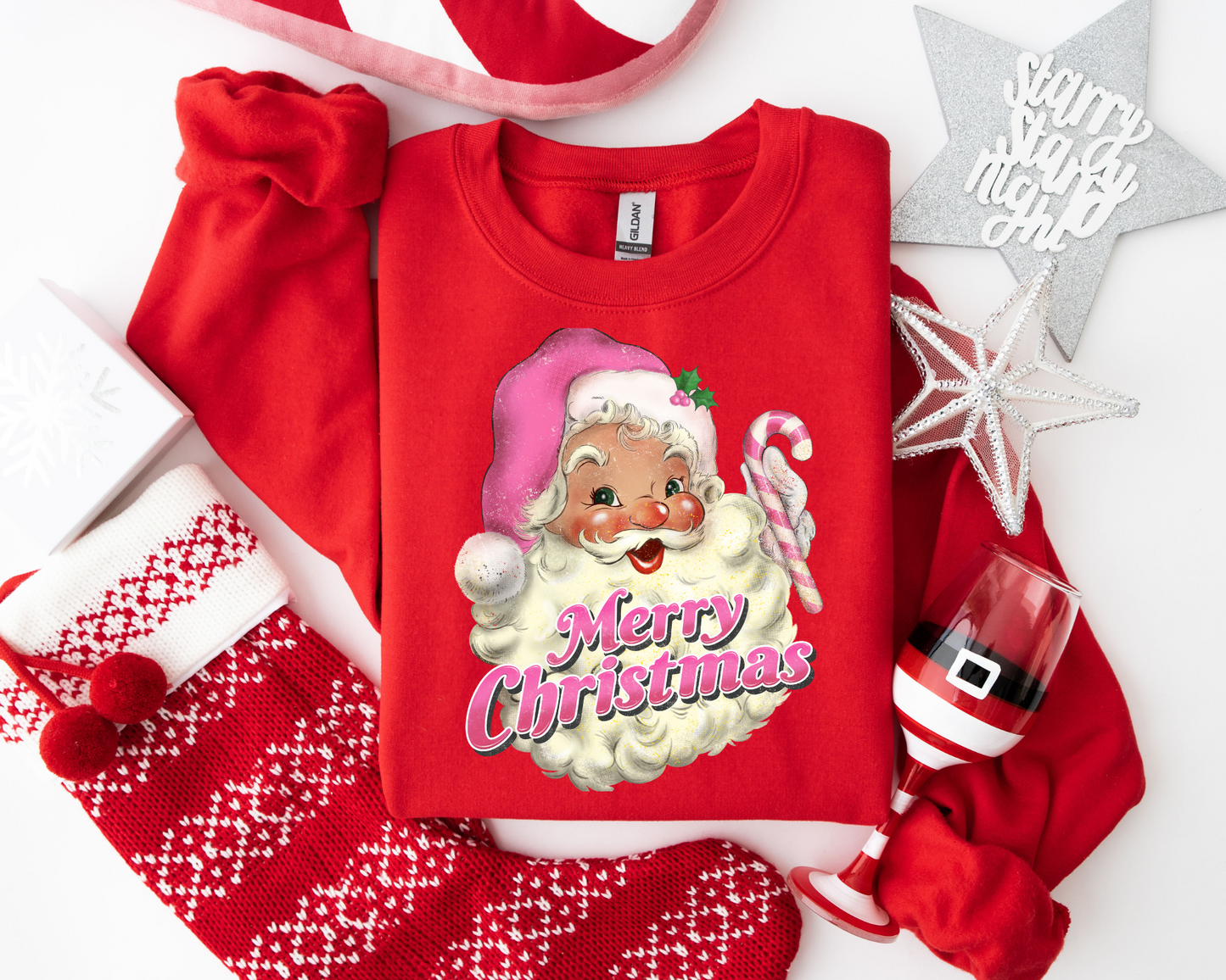 Pink Santa Retro Merry Christmas Sweatshirt – Christmas Vibes Gift