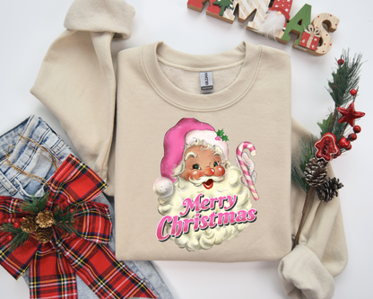 Pink Santa Retro Merry Christmas Sweatshirt – Christmas Vibes Gift