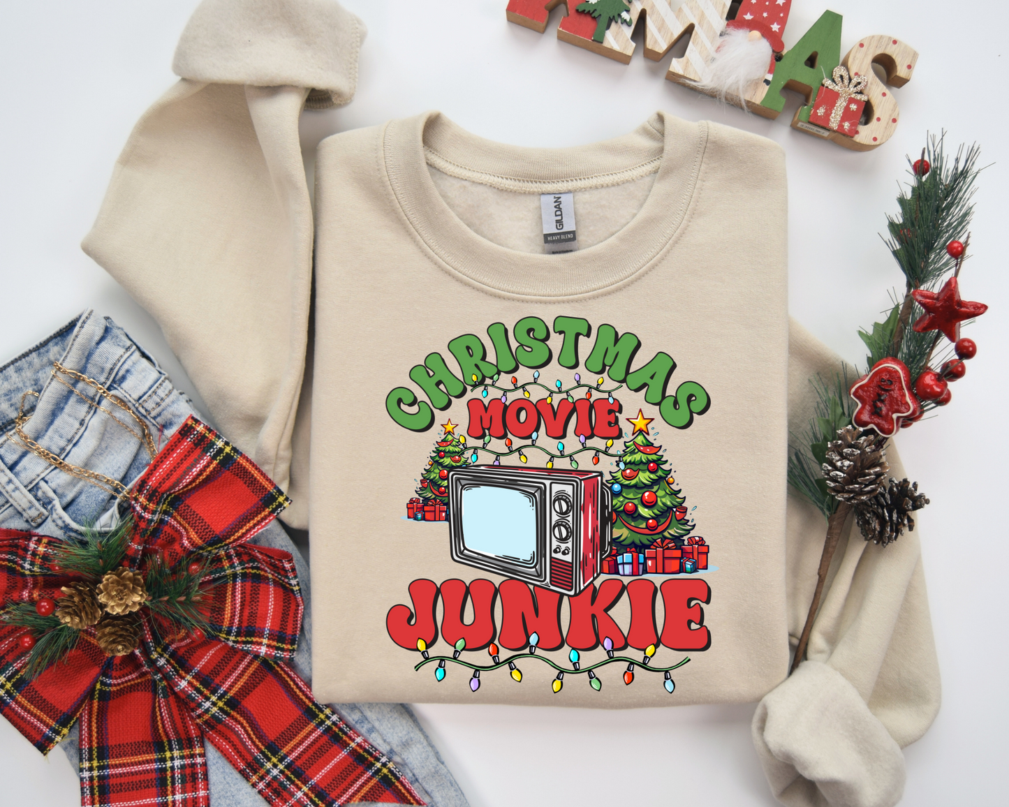 Christmas Movie Junkie Sweatshirt – Christmas Vibes Gift