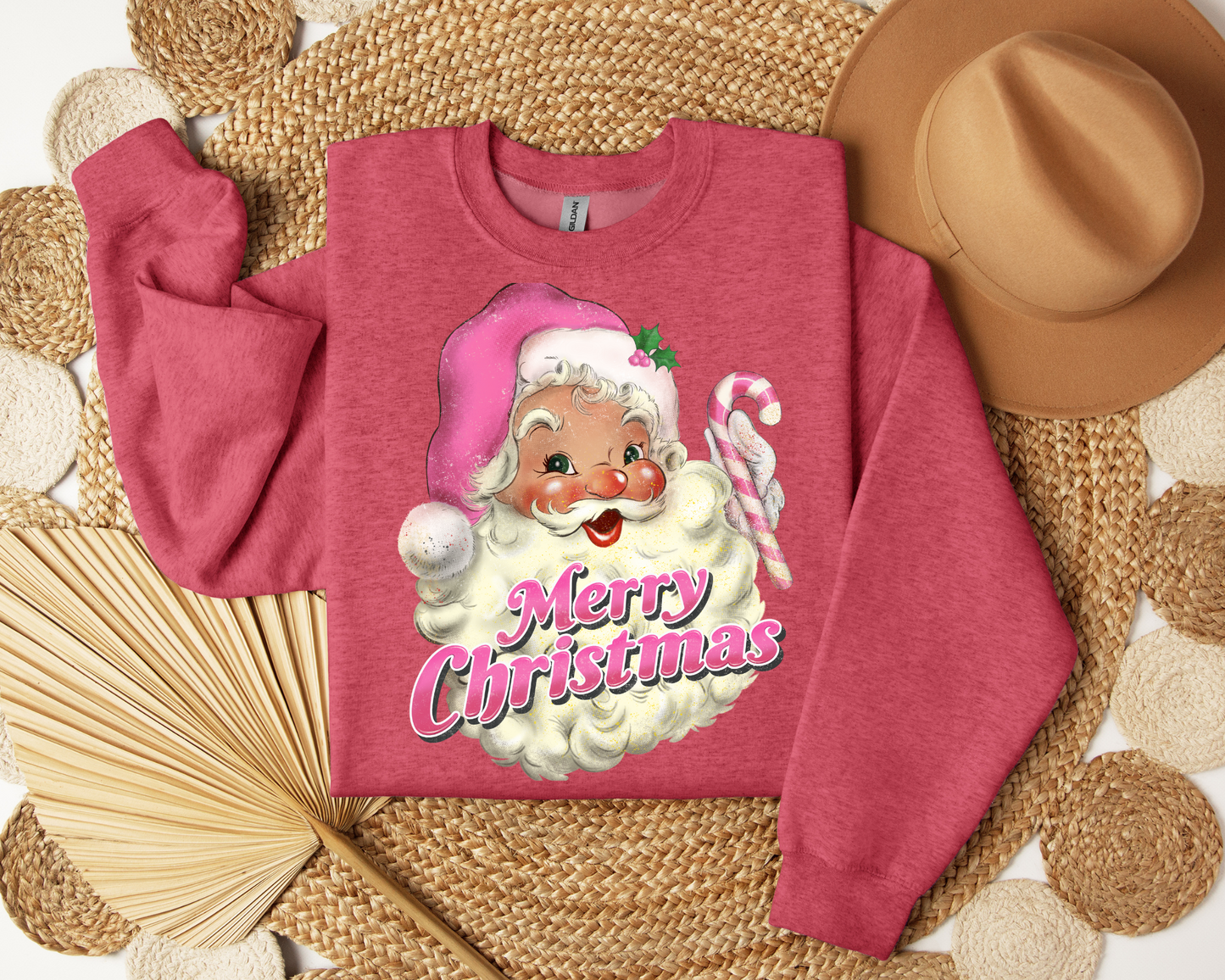 Pink Santa Retro Merry Christmas Sweatshirt – Christmas Vibes Gift