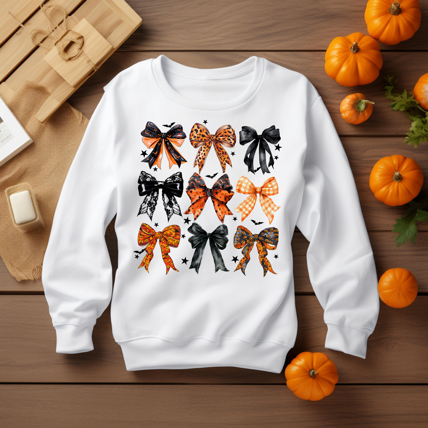 Retro Halloween Coquette Bow Sweatshirt - Cozy Autumn Halloween Vibes Gift - Spooky Season Graphic Sweatshirt