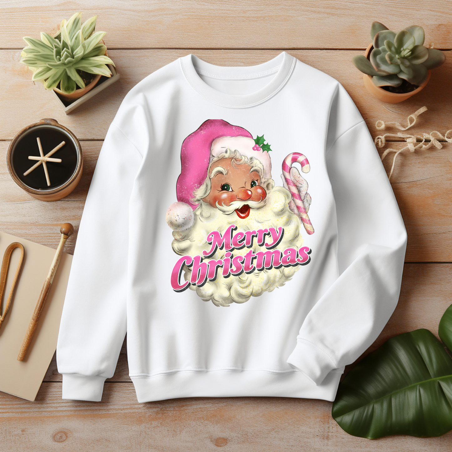 Pink Santa Retro Merry Christmas Sweatshirt – Christmas Vibes Gift