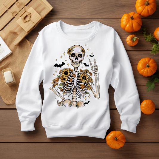 Skeleton Halloween Sweatshirt - Cozy Autumn Halloween Vibes Gift - Spooky Season Graphic Sweatshirt - Halloween Party Outfit