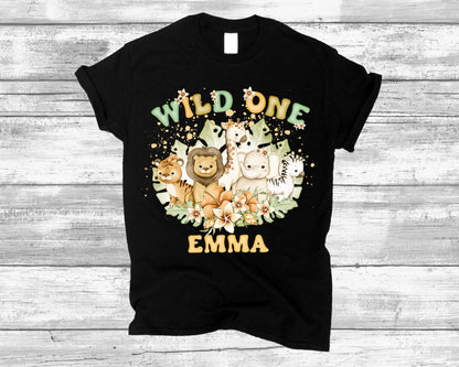 Wild One Named Safari Birthday Shirt