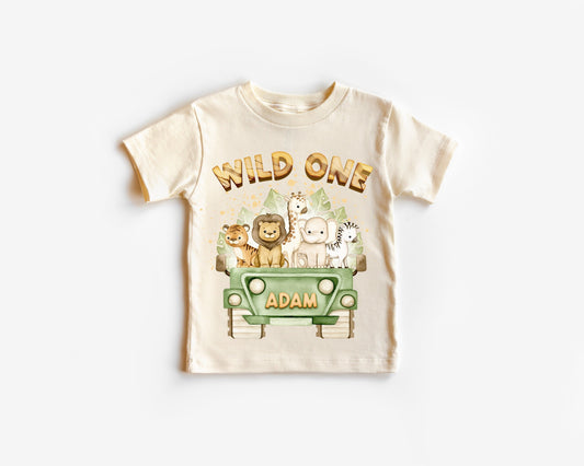 Wild One Safari, Custom Named Birthday Shirt, Safari Birthday Theme, Birthday Boy Retro Safari T-shirt