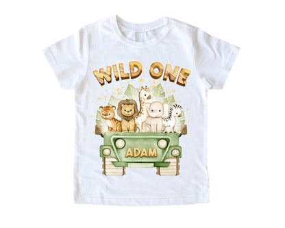 Wild One Safari, Custom Named Birthday Shirt, Safari Birthday Theme, Birthday Boy Retro Safari T-shirt