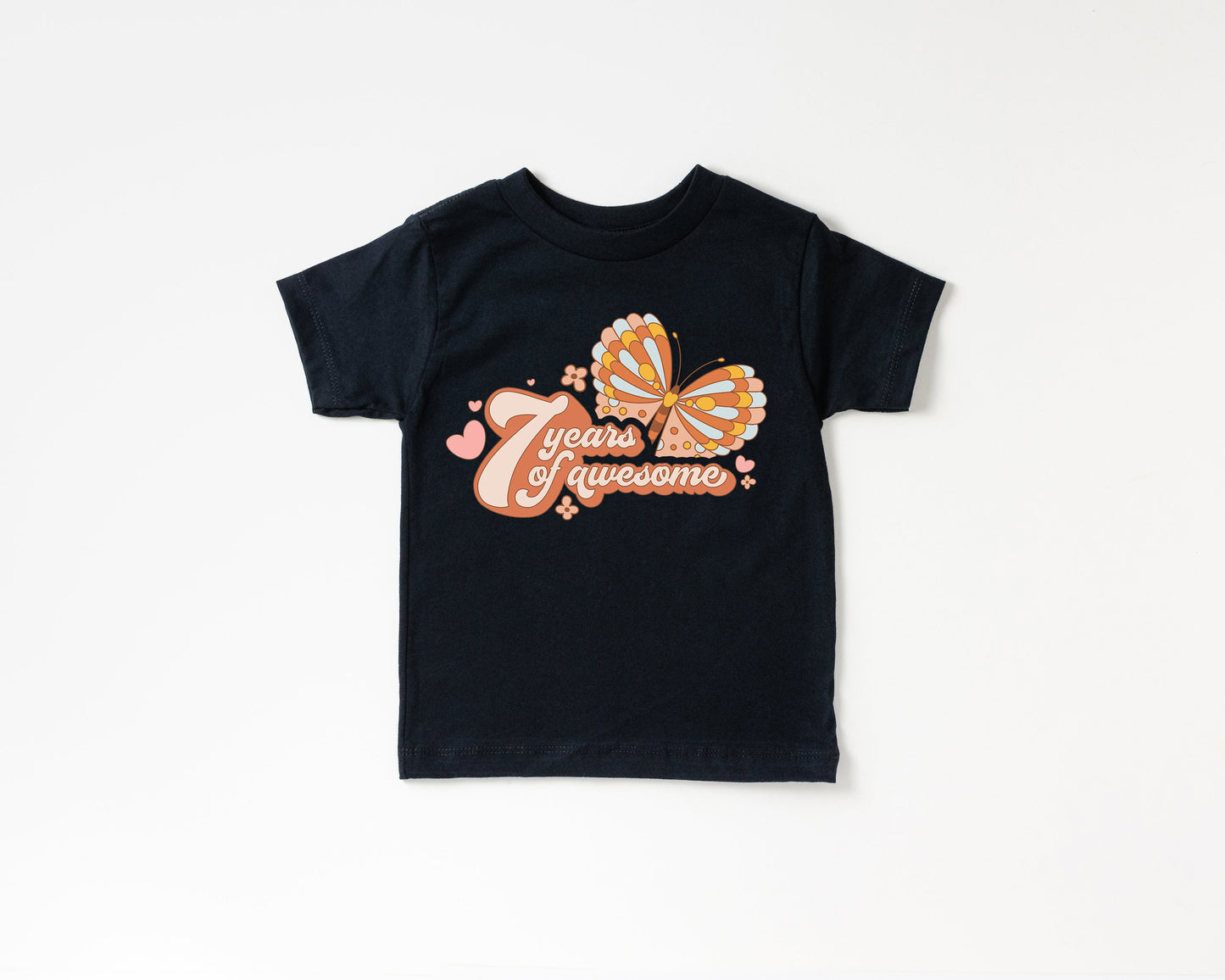 Seven years of awesome with butterfly birthday shirt, 7th birthday retro girl t shirt