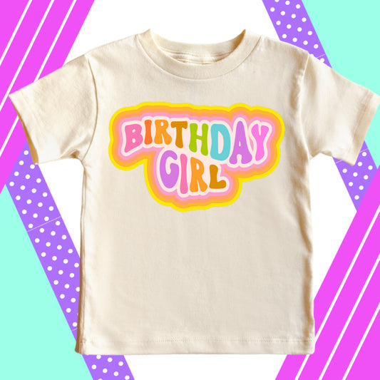 Birthday Girl Shirt, Rainbow Retro Birthday Girl T Shirt, Wavy Letter Birthday Girl Shirt, Multicolor Birthday Shirt