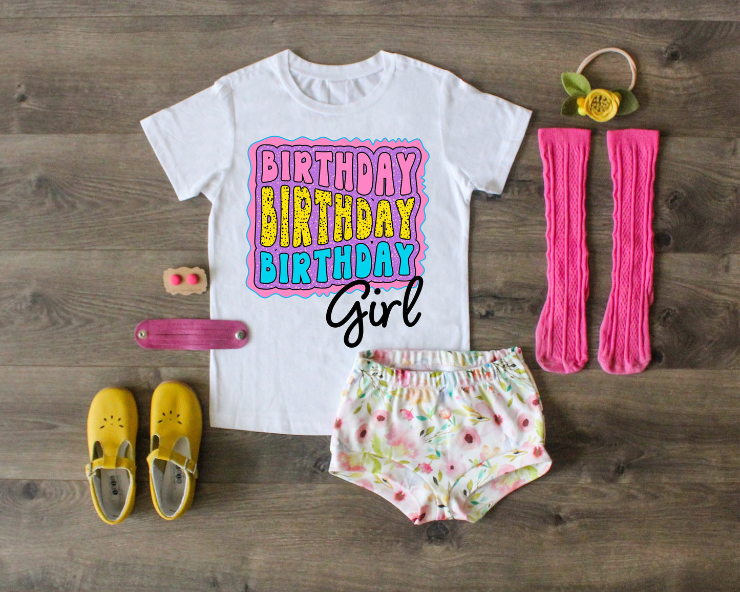 Birthday Girl Shirt, Rainbow Retro Birthday Girl T Shirt, Wave Letters Birthday Girl Shirt