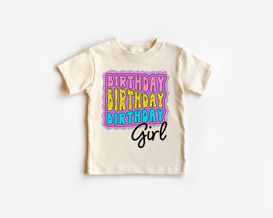 Birthday Girl Shirt, Rainbow Retro Birthday Girl T Shirt, Wave Letters Birthday Girl Shirt