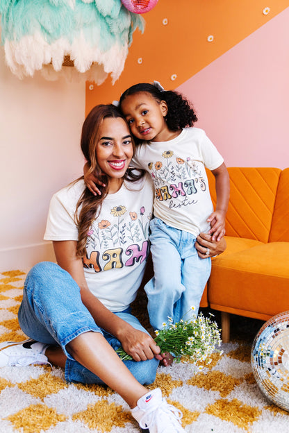 Mama and mama's bestie set, mommy and me outfit, retro flower mom t-shirt mommy's bestie Onesie®