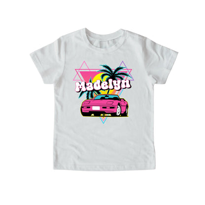 Personalized Named Girl Shirt, Any Name T Shirt, Retro Car Babe Girl T Shirt, Custom Name Gift