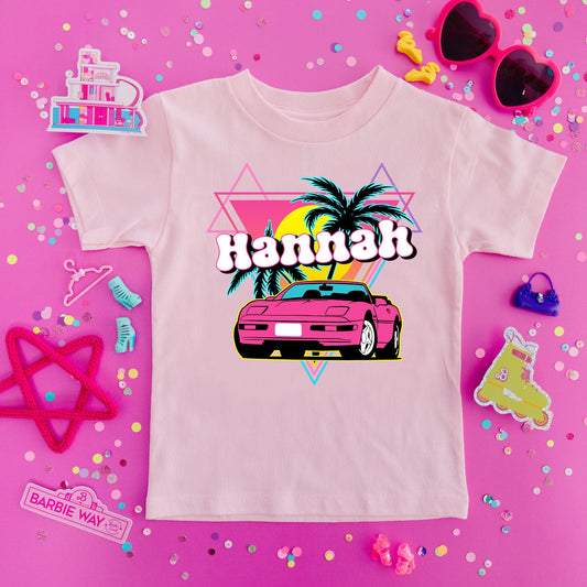 Personalized Named Girl Shirt, Any Name T Shirt, Retro Car Babe Girl T Shirt, Custom Name Gift