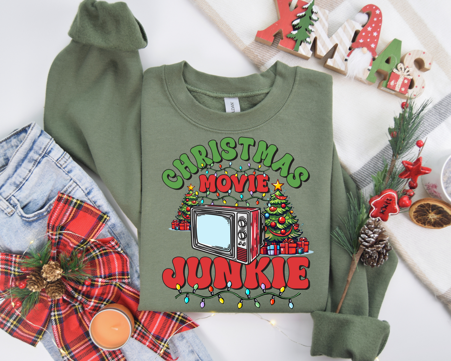 Christmas Movie Junkie Sweatshirt – Christmas Vibes Gift