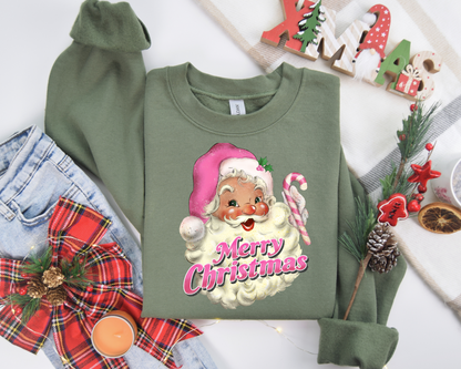 Pink Santa Retro Merry Christmas Sweatshirt – Christmas Vibes Gift