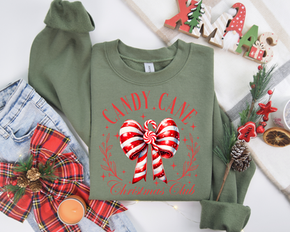 Candy Cane Bow, Christmas Coquette Bow Sweatshirt – Christmas Vibes Gift